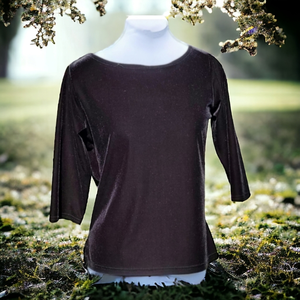 Velvet 3/4" sleeved blouse, sz Lg, black